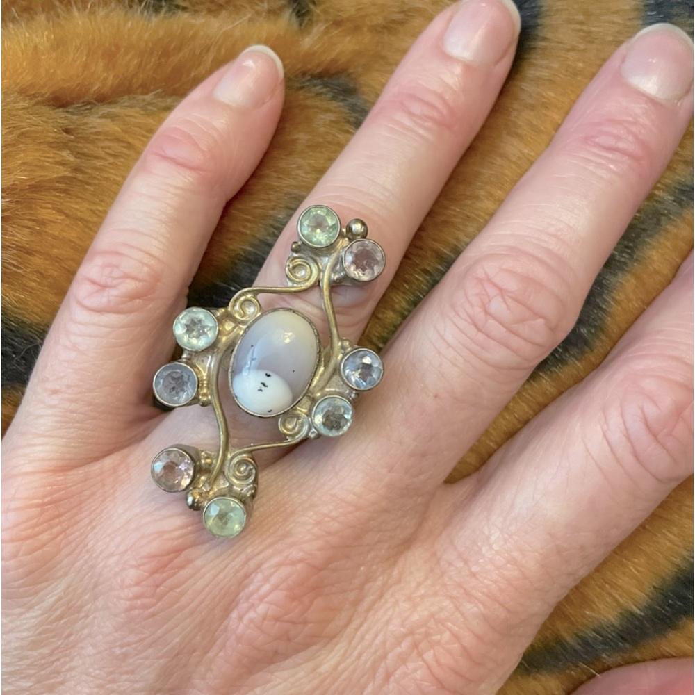 Agate, aquamarine, and amethyst and sapphire Ring
